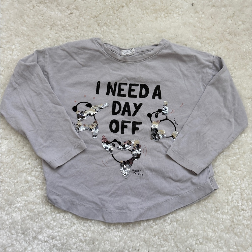 Zara Kids Gray Long Sleeve Shirt with Panda Print